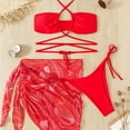 thumbnail image 4 of IDALL Bikini Sets Bathing Suit A Three Piece Bathing Suit Bikini With A Drawstring Skirt And Neck Swim Dress Micro Bikini Red XL, 4 of 5