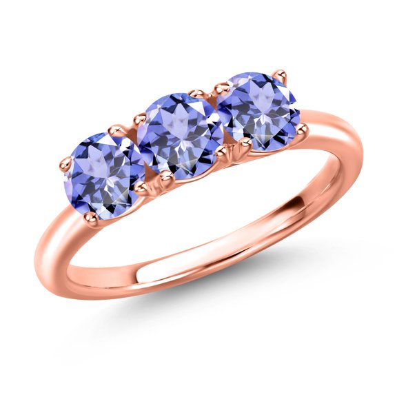 Gem Stone King 18K Rose Gold Plated Silver Blue Tanzanite Engagement Ring for Women | 1.38 Cttw | Round 5MM | Gemstone December Birthstone | Size 8