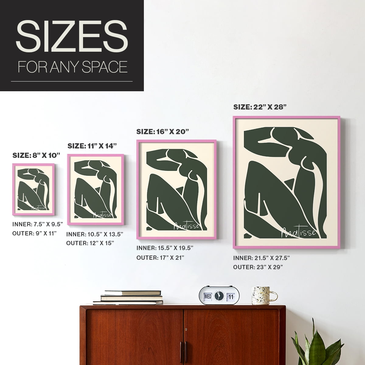 Matisse CCCVII in Pink Solid Wood 16 x 20 Framed Print
