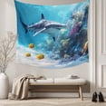 thumbnail image 5 of Shark Coastal Large Tapestry for Bedroom Wall Hanging Tapestry, Summer Beach Coral Ocean Nautical Ceiling Backdrop Tapestries Poster Blanket Wall Decor for Teens Room Living Room Dorm 85" x 90", 5 of 8