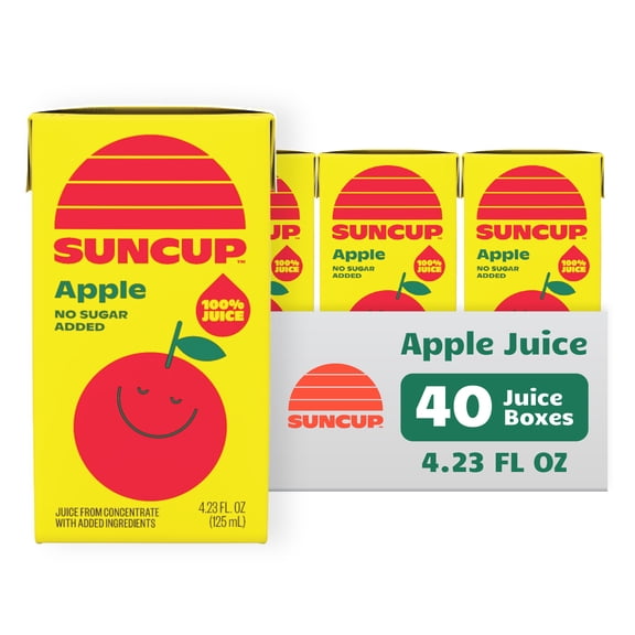 SunCup Juice - Apple Juice (40 Pack) 4.23 oz Juice Box with Straw | No Sugar Added, All-Natural Apple Blend for Kids, Bulk Pack for School Lunches, Snacks, or Travel
