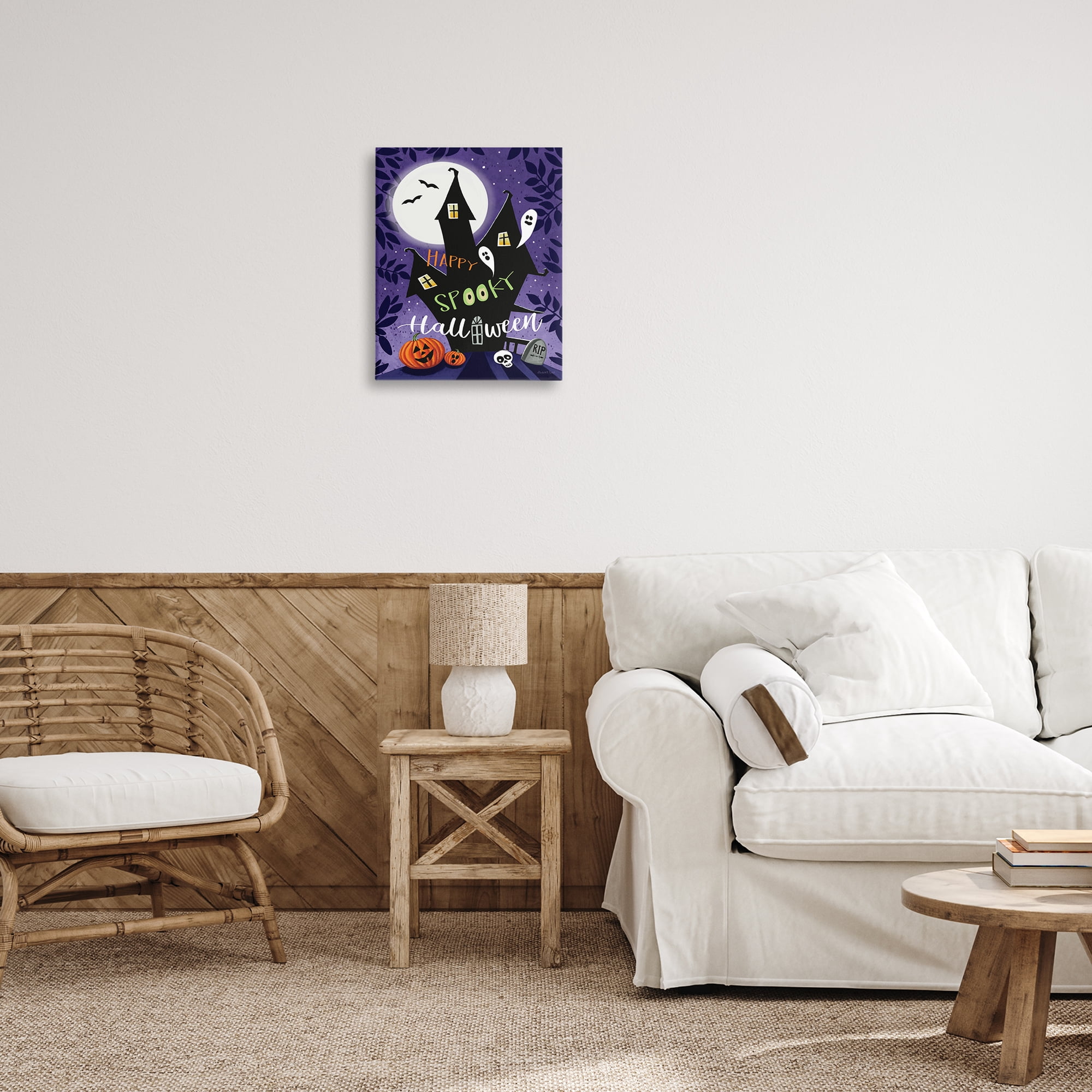 Stupell Industries Spooky Halloween House Holiday Painting Wrapped Canvas Art Print Wall Art, 16 x 20