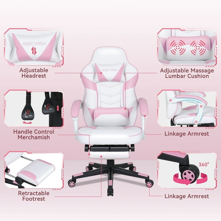 Ergonomic Gaming Chair with Massage Footrest Headrest, Elecwish.com