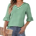 thumbnail image 2 of MaFYtyTPR Women Top 3/4 Sleeve Fashion Ladies's Casual V-Neck Striped Bloues With Ruffled Shaped Sleeves, 2 of 5