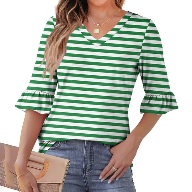 mfyjkho Tops Para Mujer, Camisa Informal Para Mujer Con Mangas De 7 Pulgadas Y Volantes. Tops De Tallas Grandes M