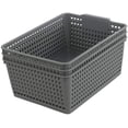 thumbnail image 1 of Grey Plastic Weave Basket, Multipurpose Storage Basket for Organizer, 3 Packs, 1 of 7