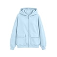 thumbnail image 3 of GobdXE Solid Cotton Blend Girls Zip Up Hoodie Long Sleeve Dual Patch Pocket Loose Casual Children Jacket Sweatshirt,2-3 Years(Sky Blue), 3 of 4