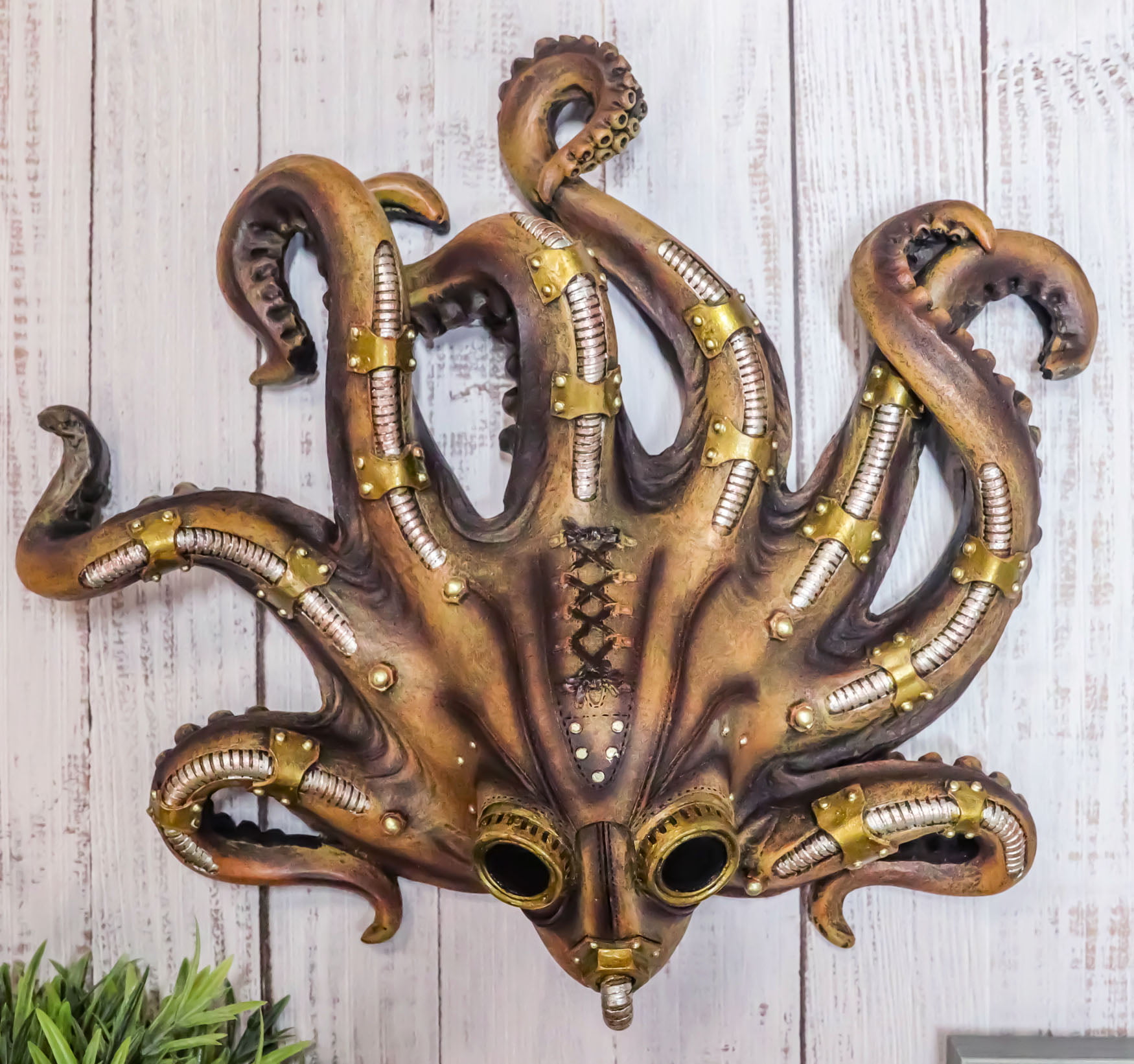 Ebros Steampunk Kraken Octopus Soldier Mask Decorative Wall Plaque 11.25