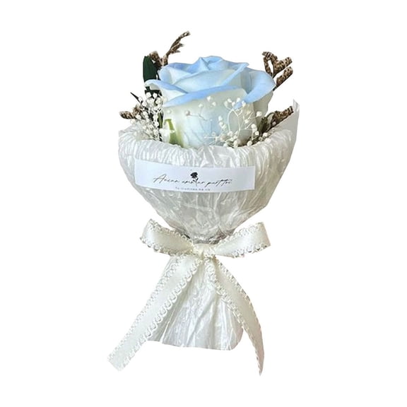 FXMLRLK 1 Heads Pocket Sized Rose Bouquet Flower Petals Valentine Day Gifts for Women Mom Wife Best Friend Girlfriend Her, Birthday Christmas Valentine's Day, Light Blue