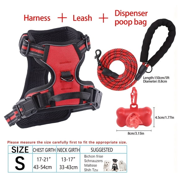 4pcs Dog Harness &Leash Set- No-Pull No-Choke Reflective Oxford Vest, Adjustable Soft Padded with Easy Control Handle,Matching Leash&Poop Bag Dispenser, for Medium/Large Dogs Outdoor Walking/Training