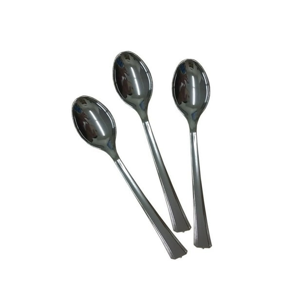 48 Mini Silver Plastic Spoons, 4.5 Inches, No After Tastes, Silver