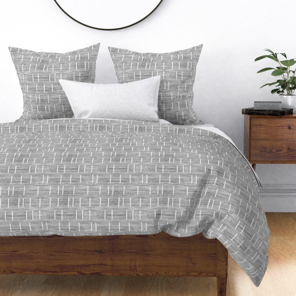 Texture Look Neutral Geometric Boho Grey Line Sateen Duvet Cover