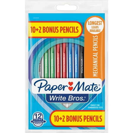 Paper Mate Write Bros Mechanical Pencils, 0.7mm, HB #2, Colorful Barrels, 10 + 2 Bonus Pack