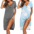 thumbnail image 3 of Ekouaer 2 Pack Nightgowns for Women Button Down Night Shirts Short Sleeve Sleep Shirts V Neck Sleepwear Pajama Dress, 3 of 5