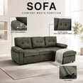 thumbnail image 4 of Muumblus 88" L-Shaped Sectional Sofa Bed with Storage Chaise, Convertible Sleeper Sofa for Living Room, Small Space, Green Faux Leather, 4 of 5
