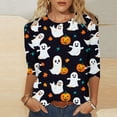 thumbnail image 2 of Enjoytime Halloween Shirt for Women Crew Neck 3/4 Sleeve Ghost Pumpkin Graphic Tops Plus Size Fashion Vintage Funny Casual Tees, 2 of 5