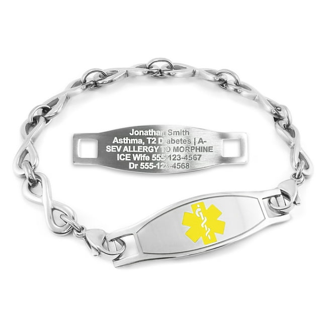 MedicEngraved Bracelet d'Alerte Médicale Personnalisé en Acier Inoxydable - Maillon Infini 6 mm