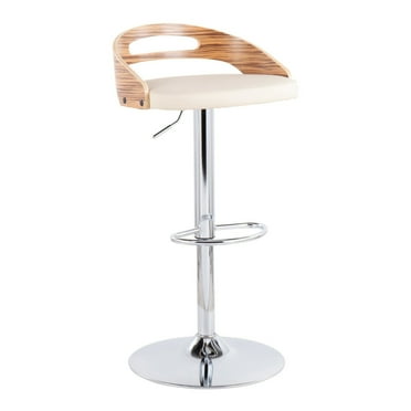 Cassis Mid-Century Modern Adjustable Barstool With Swivel In Zebra Wood And Cream Faux Leather