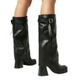 thumbnail image 5 of Knee High Boots for Women Fold Over Boots Chunky High Heels Long Boots Zipper Square Toe Dress Tall Boots, 5 of 9