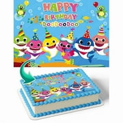 Baby Shark Birthday Edible Image Cake Topper For Quarter Sheet Cake By TNCT