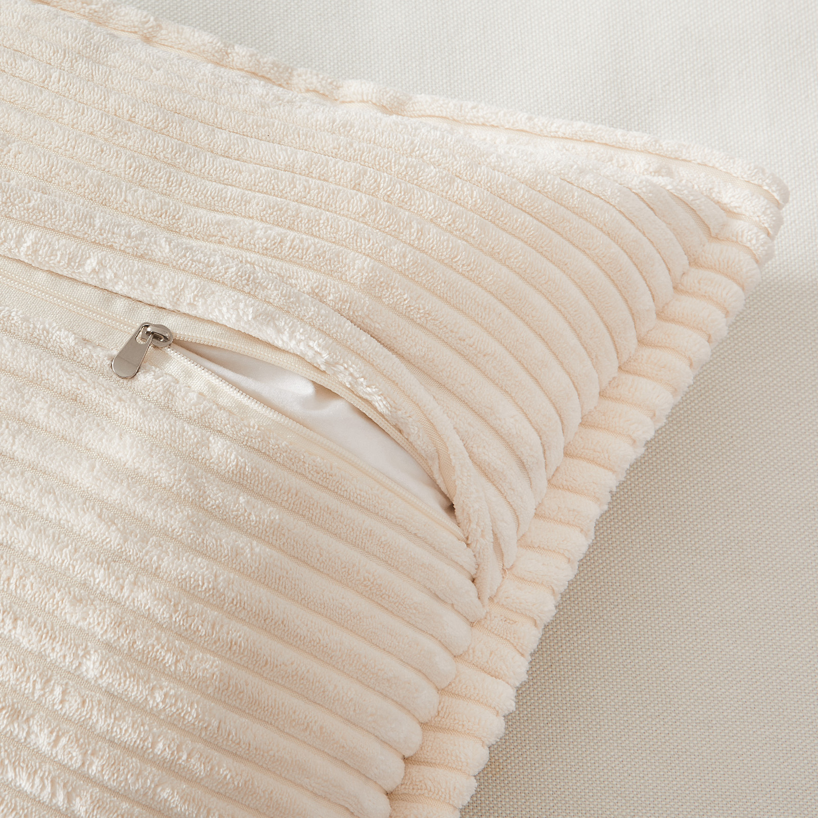 Topfinel 16" x 16" Wide Side Pillowcase,Corduroy Decorative Textured Pillow Cover, Cream,Set of 2