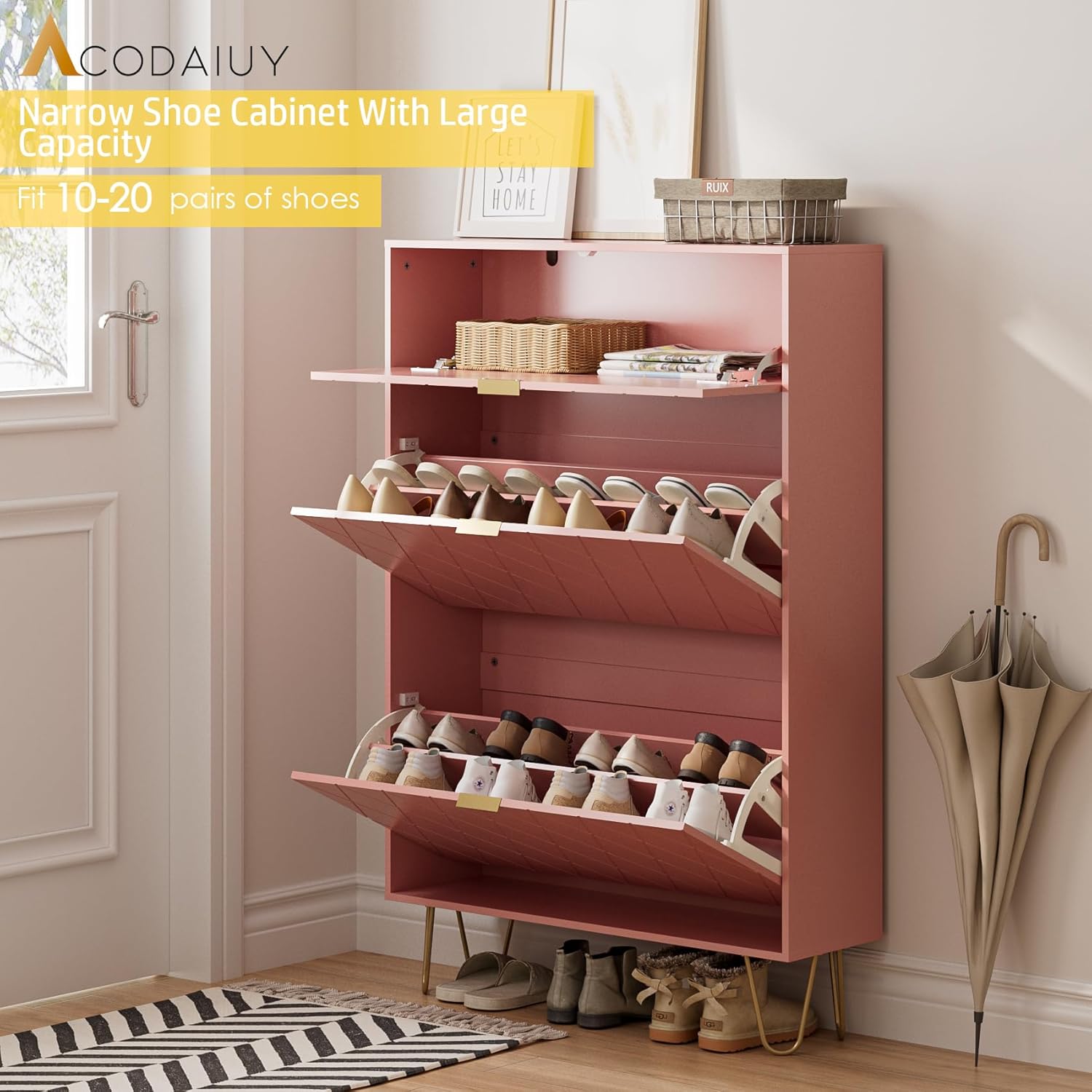 Masupu Shoe Storage Cabinet, Shoe Cabinet with 2 Flip Drawers