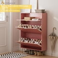 thumbnail image 5 of Masupu Shoe Storage Cabinet, Shoe Cabinet with 2 Flip Drawers Entryway Shoe Storage Freestanding Shoe Organizer Cabinet with Metal Leg, Narrow Shoe Rack Cabinet, Diamond Pink, 5 of 9