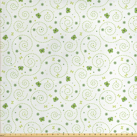 Butterfly Fabric by the Yard, Flying Routes Connected with Lines Flowers Spring Awakening, Decorative Upholstery Fabric for Sofas and Home Accents, Yellow Green by Ambesonne