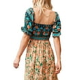 thumbnail image 4 of Qiylii Women Summer Bohemian Floral Maxi Dresses Casual Puff Long Sleeve V Neck Loose Ruffle Tiered Beach Vacation Long Dress, 4 of 5