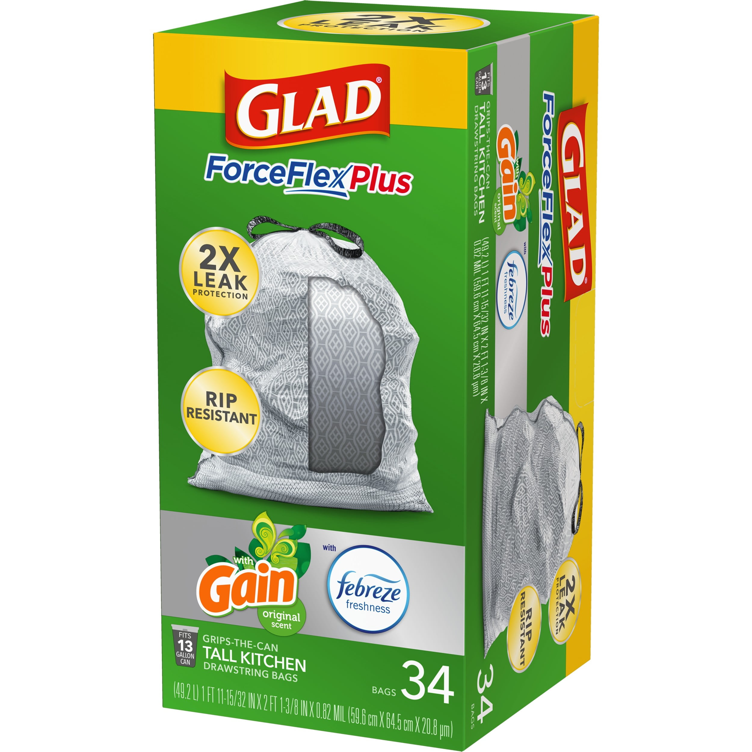 Glad® ForceFlex Plus Gain Original Scent with Febreze Freshness Tall 13  Gallon Kitchen Trash Bags, 34 ct - Fry's Food Stores