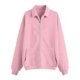 thumbnail image 3 of FNFYFH Womens Sweatshirt Oversized Lapel Zip Up Hoodless Casual Stand Collar Zipper Sweatshirts Loose Athletic Jacket with Pockets, 3 of 5