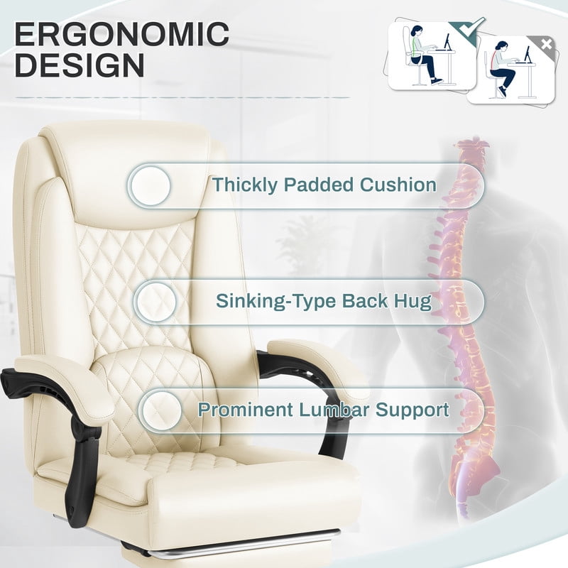 Homall Home Office Chair Adjustable Executive Leather Chair With Arms Ergonomic High Back Cushion Lumbar Back Support Computer Desk Chair,White