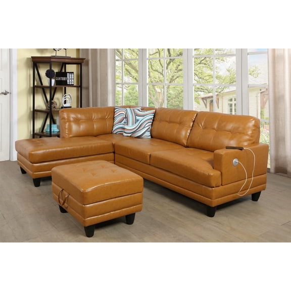 PonLiving Furniture 96" Wide Faux Leather Modular Corner Massage Sectional with Ottoman Left Hand Facing PonLiving 96" Wide Faux Leather Modular Corner Massage Sectional with Ottoman Left Hand Facing