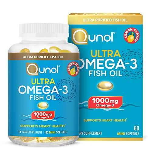 Qunol Omega 3 Fish Oil Mini Softgels, 1000mg Omega 3 EPA + DHA, Ultra