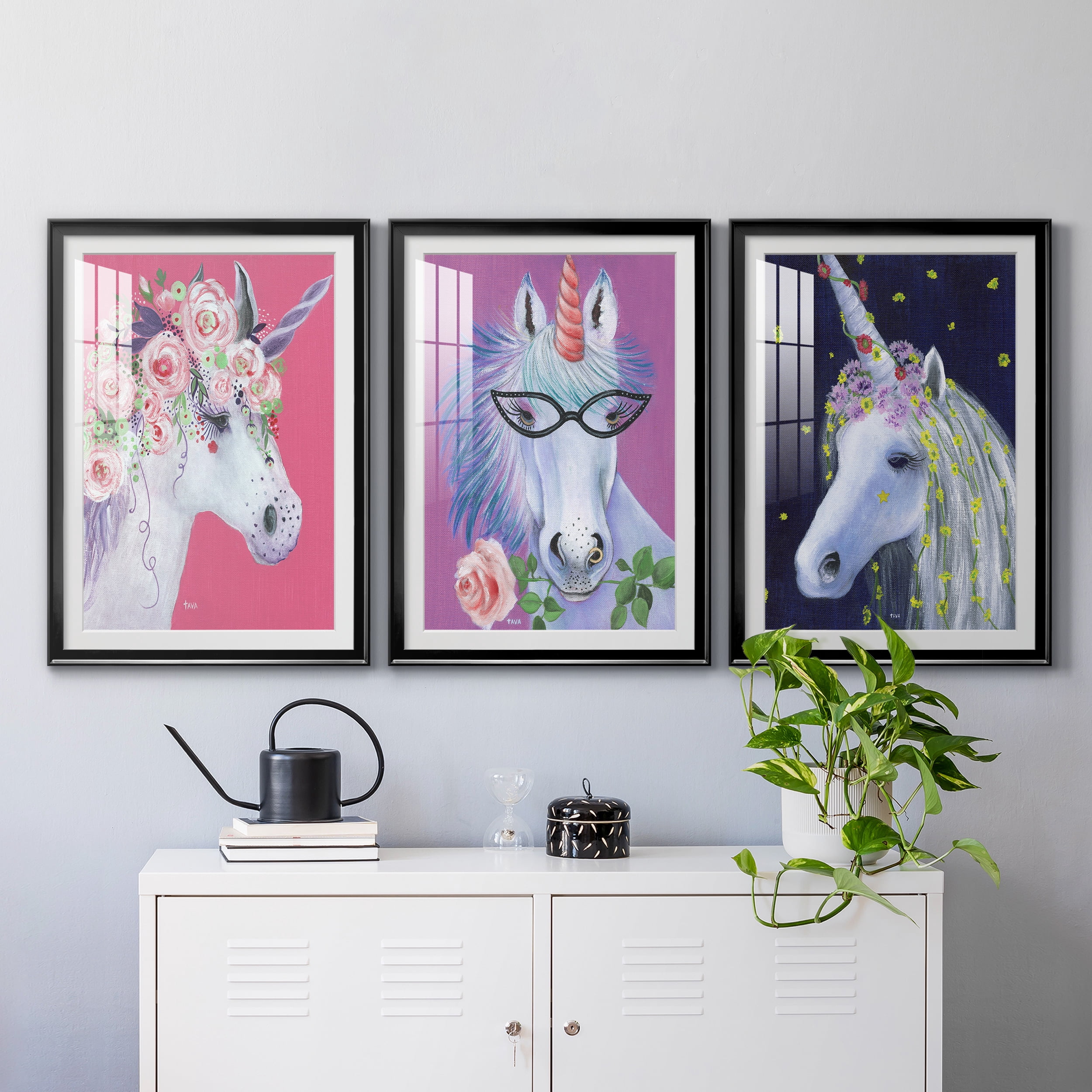Unicorn II Premium Framed Prints Set of 3 - Ready to Hang - 26.5 x 36.5 Each - Black Frame