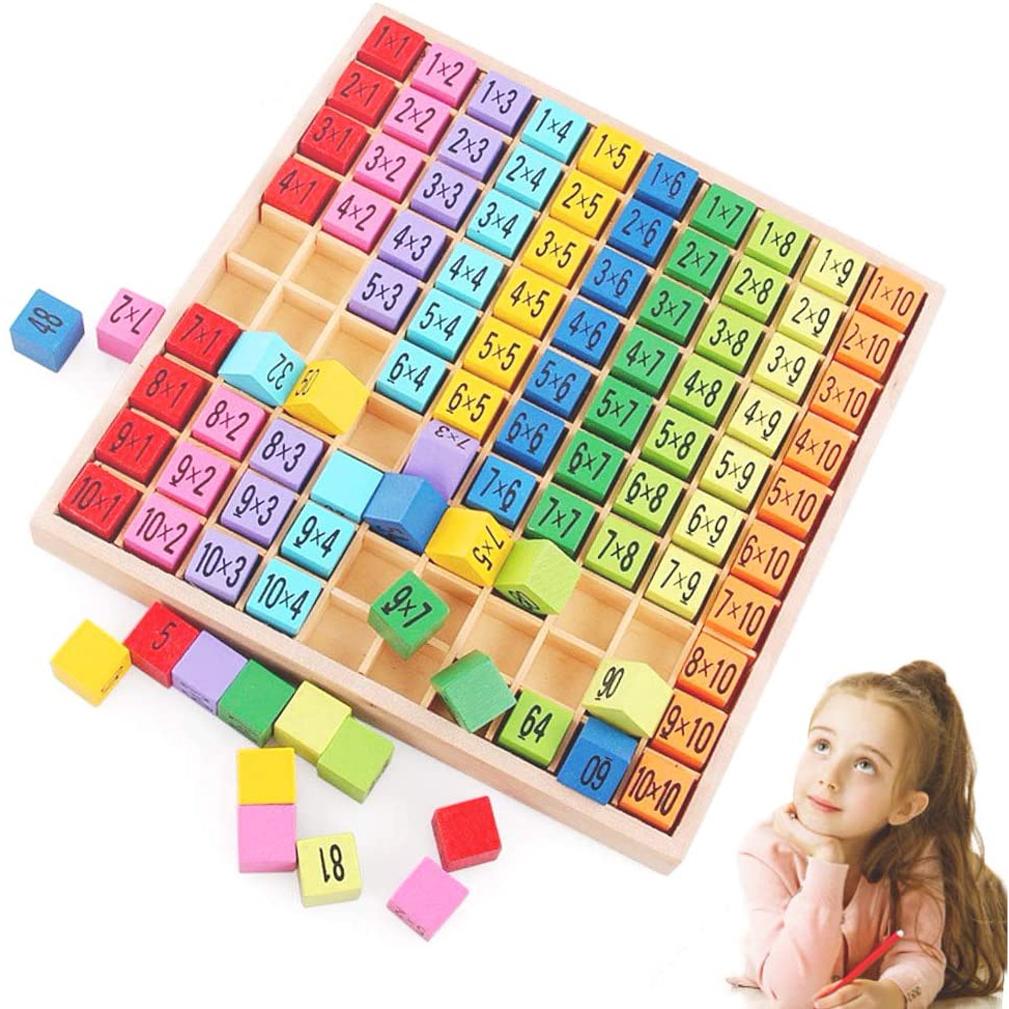 Table De Multiplication En Bois - Jeu Éducatif Mathématique Pour Enfants Dès 3 Ans, Jouet Cadeau Apprentissage Chiffres Et Calcul