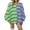 thumbnail image 3 of Womens Striped Pullover Sweater Crew Neck Long Sleeve Knitted Color Block Casual Loose Lightweight Sweaters for Women, 3 of 5
