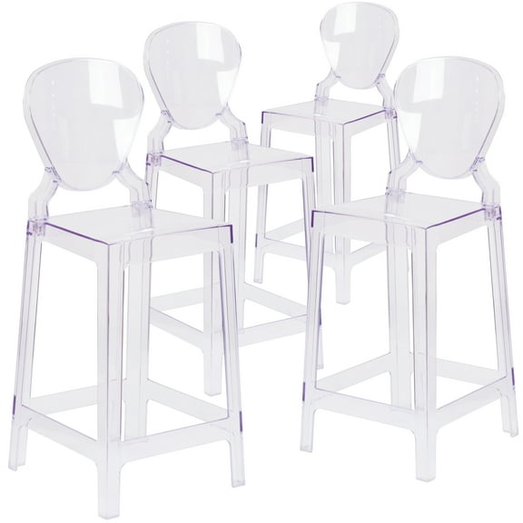 Flash Furniture Square Tear Back Bar Stool, Transparent Crystal, (Set of 4)