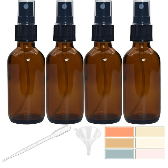 4 PACK 2 oz Amber Small Glass Spray Bottles, Empty Spray Bottle for Hair, Plants, Perfume - Fine Mist, 2oz Mini Spray Bottle