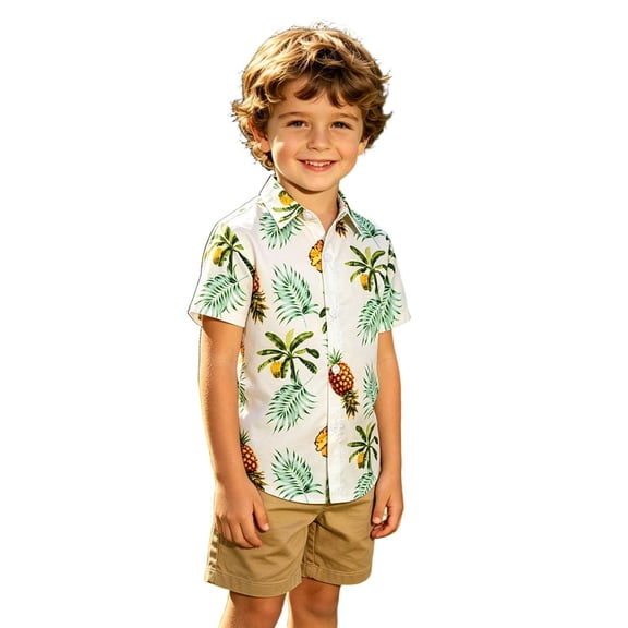 YAYUBA Boys Hawaiian Shirt Tropical Short Sleeve Button Down Shirt Summer Floral Beach Shirts with Pocket Size 12-13Years, White