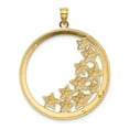 thumbnail image 3 of 14k Yellow Gold White Rhodium Textured Polished Finish Stars in Round Frame Charm Pendant, 3 of 4