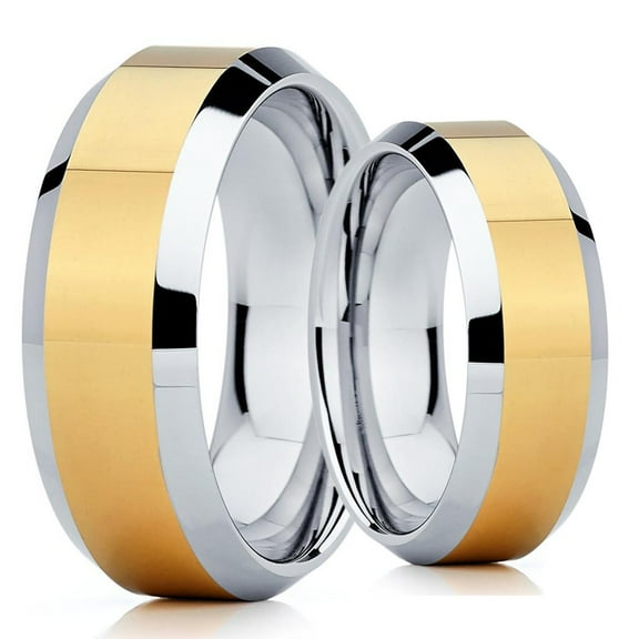 His and Hers - 8mm- Tungsten Wedding Band - Yellow Gold Tungsten Ring - Yellow Gold Tungsten Band