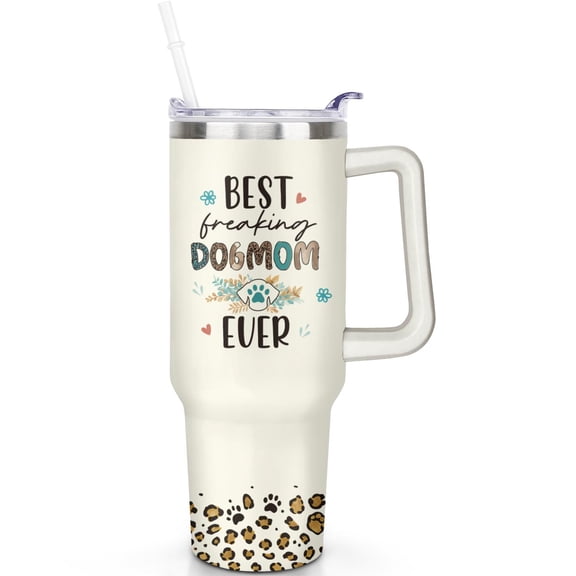 1pc Dog mother 40oz Tumbler with Straw & Handle - Insulated Stainless Steel Cup | Holiday Gift for Man Women (Christmas, Valentine's, Birthday)