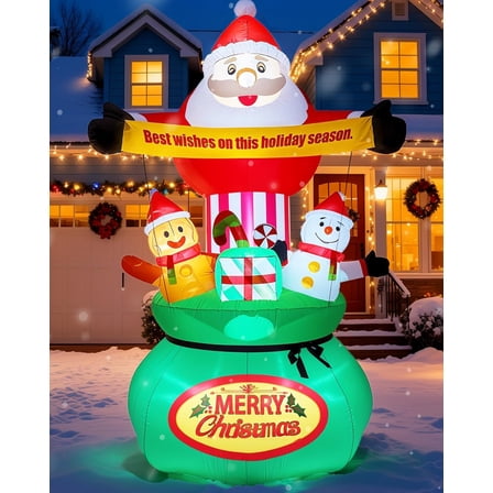 9FT Christmas Inflatables Outdoor Decorations,Blow Up Yard Decorations Santa Claus Snowman Gingerbread Man and Gift Bag,Built-in LED Lights for Garden Lawn Xmas Decor$$