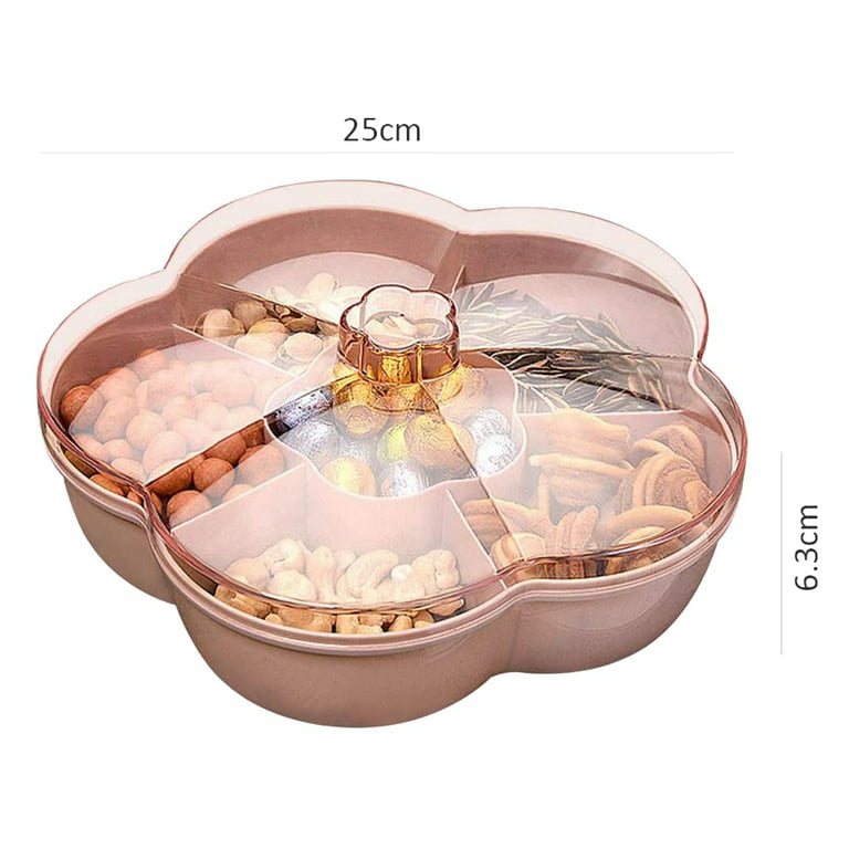 Snack Storage Box, Flower Shape Snack Tray with Lid, Food Storage Box,Fruit  Box Container,Pink 