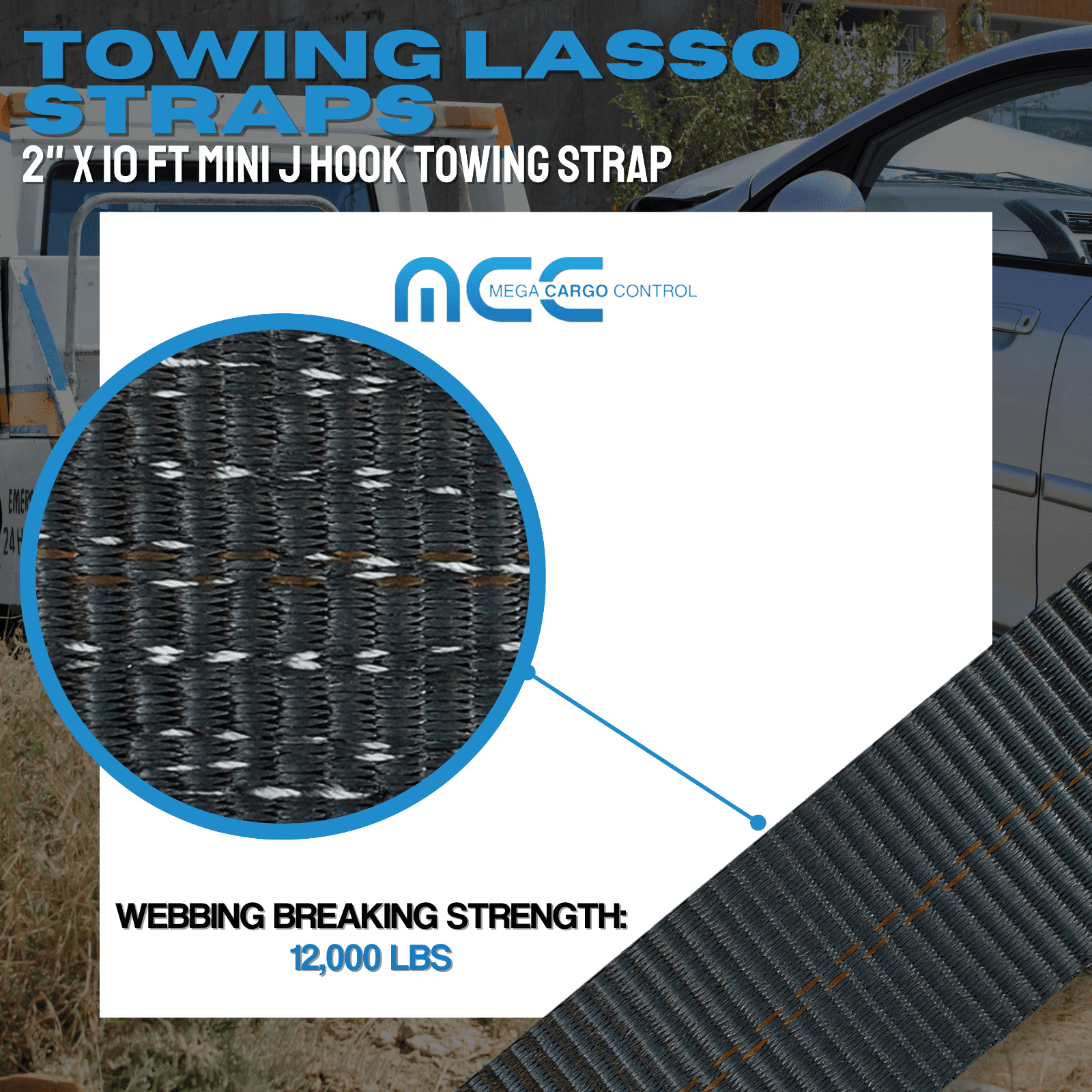 6 Pack Heavy Duty G70 2" x 10' Mini J Hook Towing Strap for Trailer Wrecker
