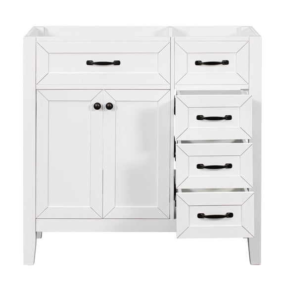 MAYEERTY 36" Bathroom Vanity without Sink Cabinet Base Solid Frame MDF Drawers White