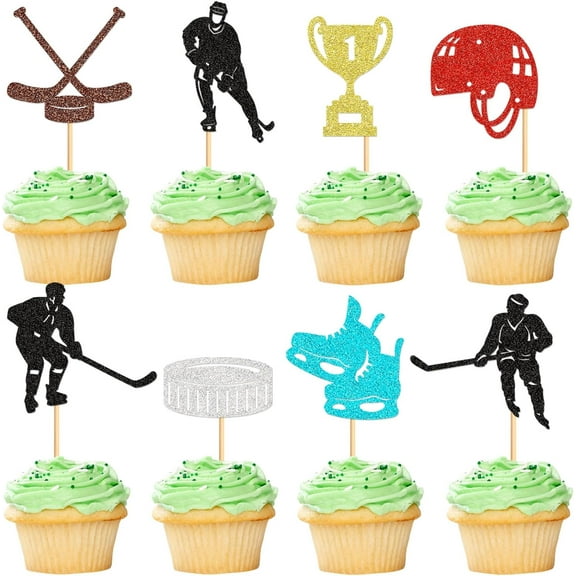 10pcs Hockey Cupcake Toppers Ice Hockey Players Cupcake Picks Sports Theme Birthday Cake Decorations for Baby Shower Boys Girls Birthday Party Decorations