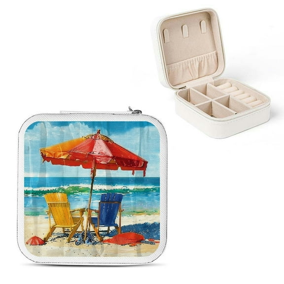 Autua Beach Vacation Jewelry Box Organizer for Necklace, Ring, Earring - Compact Travel Size with Multiple Storage Spaces White