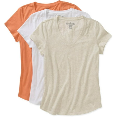 Faded Glory Women's Cotton Short-Sleeve V-Neck Tee, 3 Pack - Walmart.com
